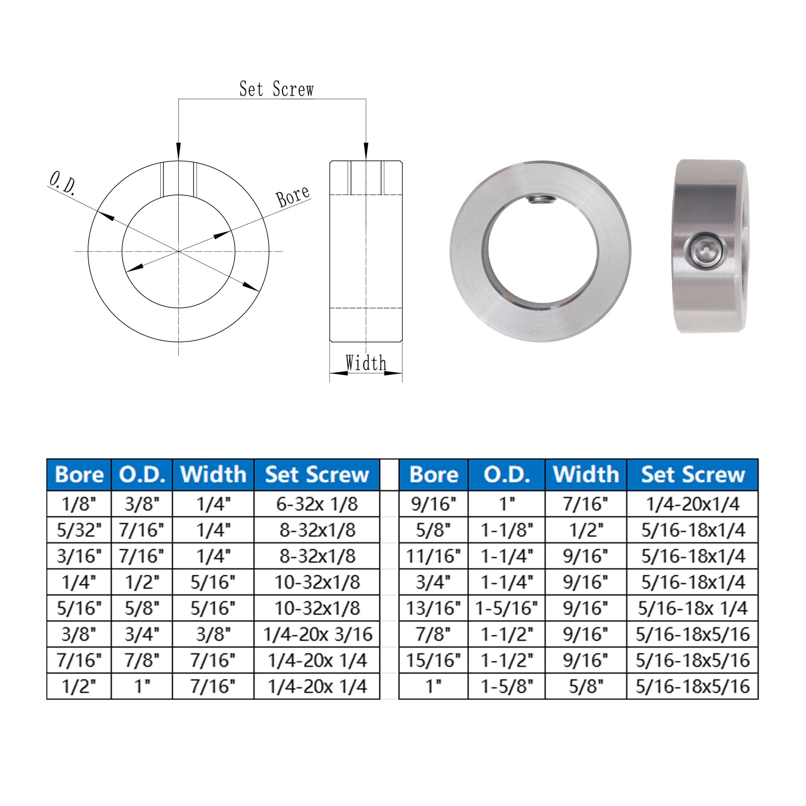 304 Stainless Steel Set Screw Shaft Collars