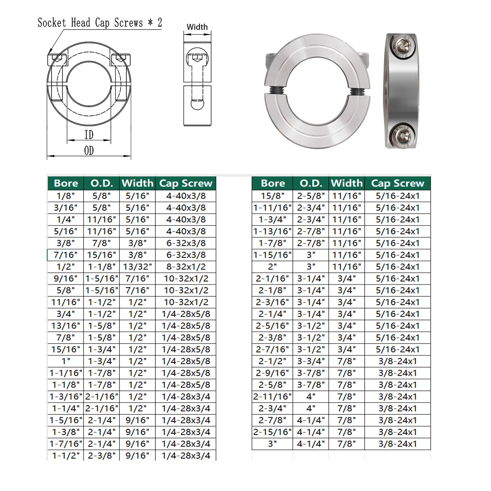 Double Split Clamp-On Shaft Collars 304 Stainless Steel