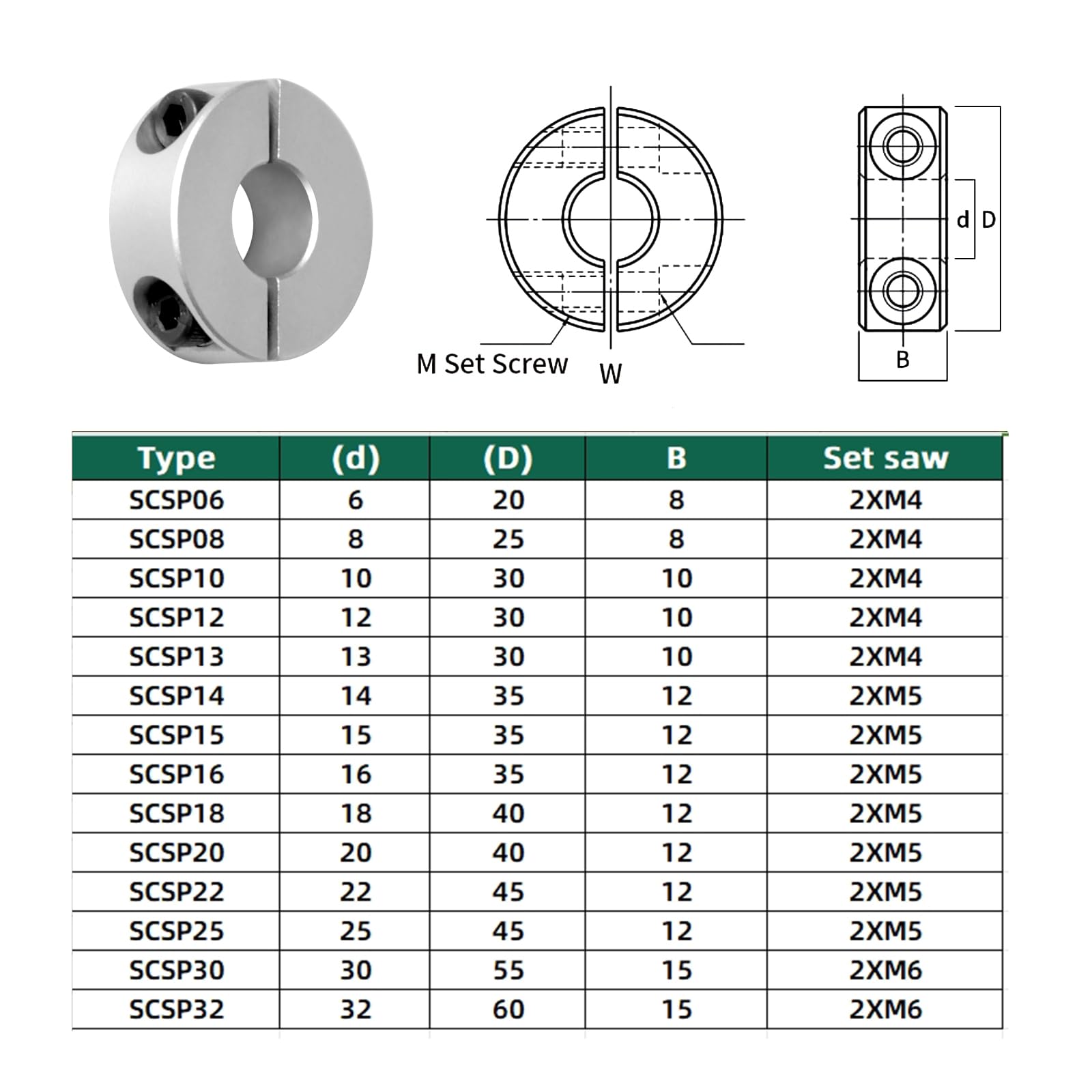 Double Split Clamp-On Shaft Collars Aluminum Alloy